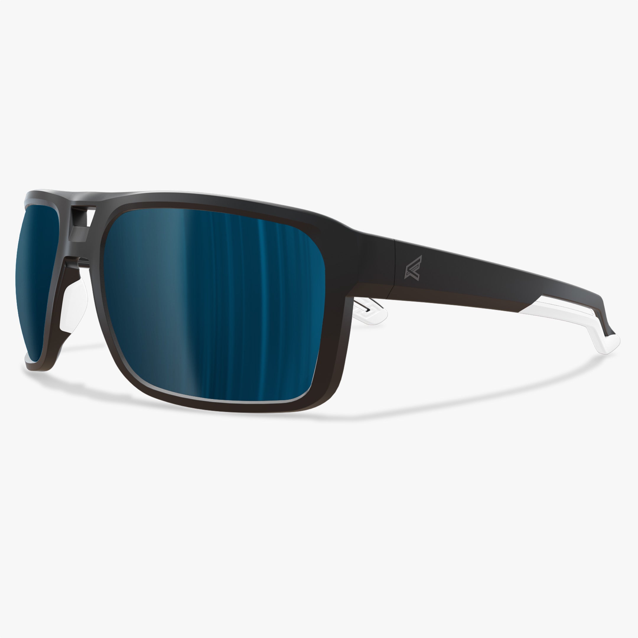 Edge Eyewear | Men's Navigator Sunglasses | Edge Highline | Aviator Type Sunglasses Matte Black with White TPR / Polarized Aqua Precision Blue Mirror