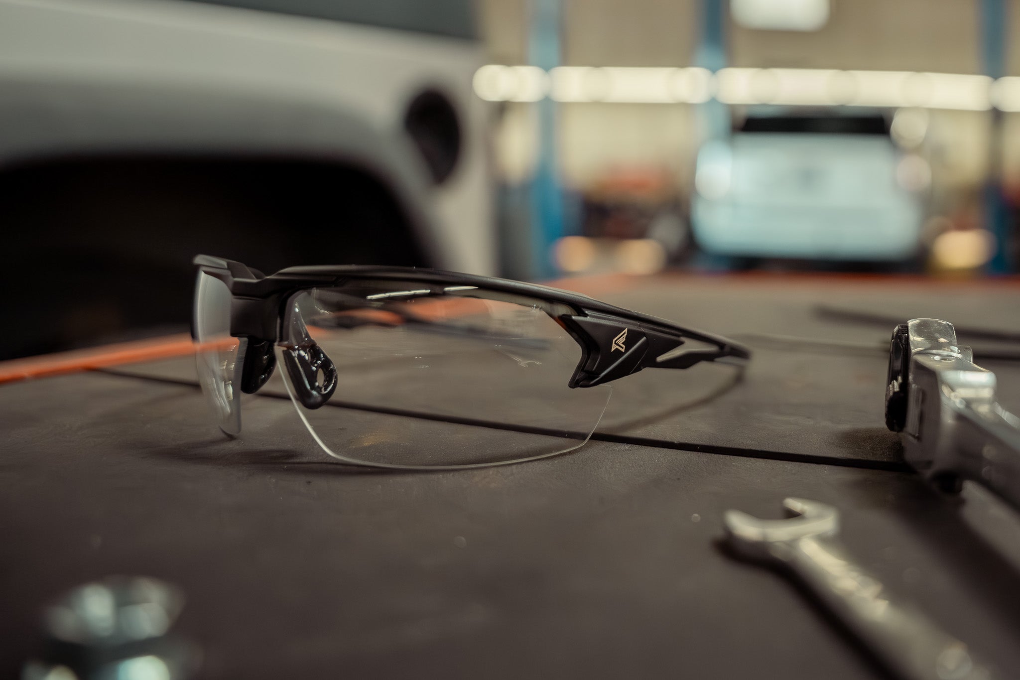 safety glasses in a auto workshop